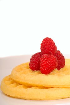 Breakfast Waffles With Fresh Raspberries On Top Royalty Free Stock Photos Breakfast Waffles With Fresh Raspberries On Top Royalty Free Stock Photos