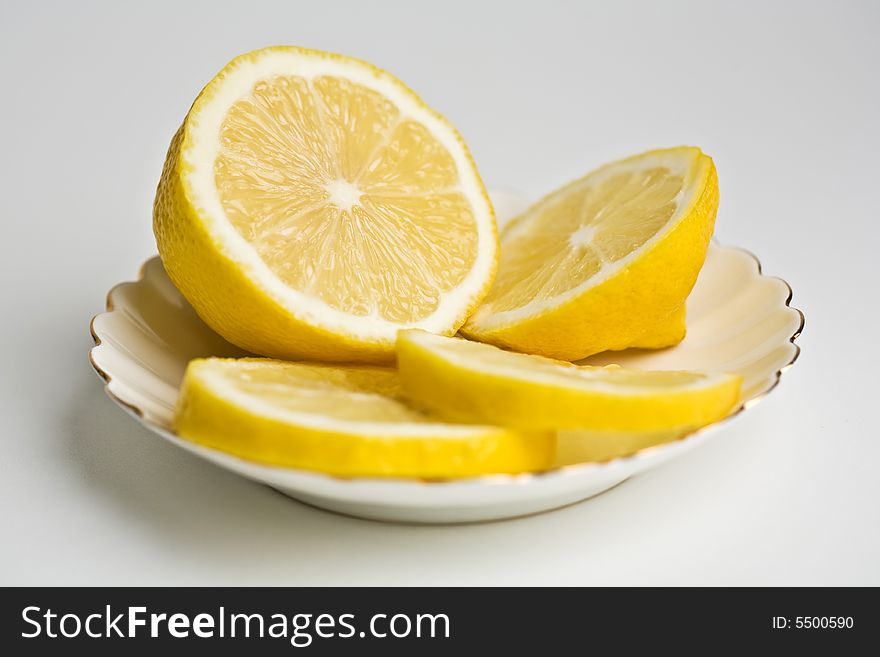Lemon slices on a plate.