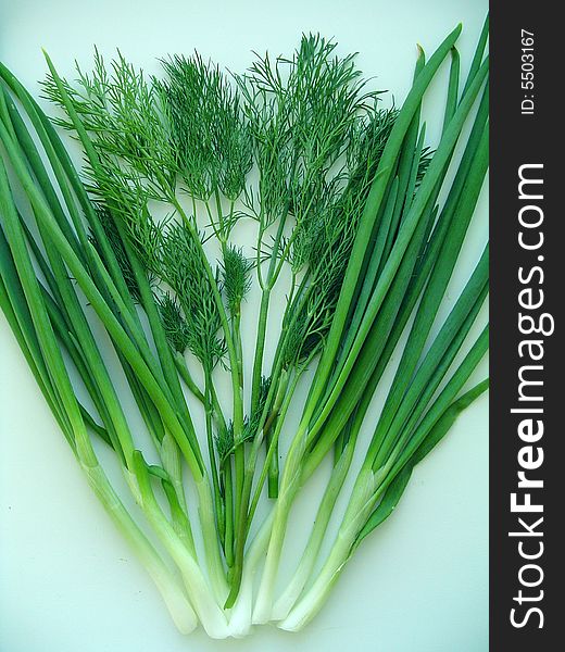 Fresh appetizing tasty green dill and green onion. Fresh appetizing tasty green dill and green onion