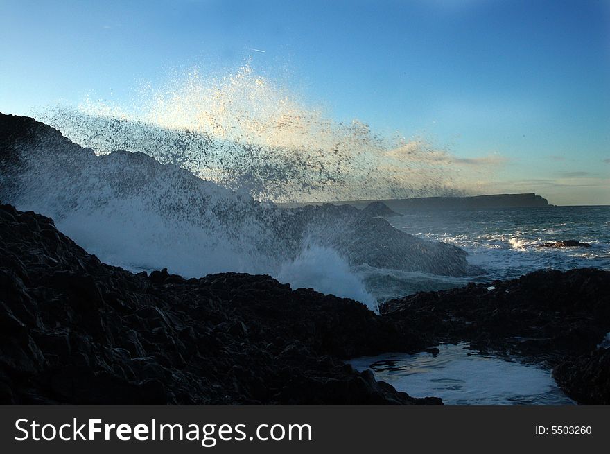 Seat spray at Ballintoy harbour, Northern Ireland. Seat spray at Ballintoy harbour, Northern Ireland