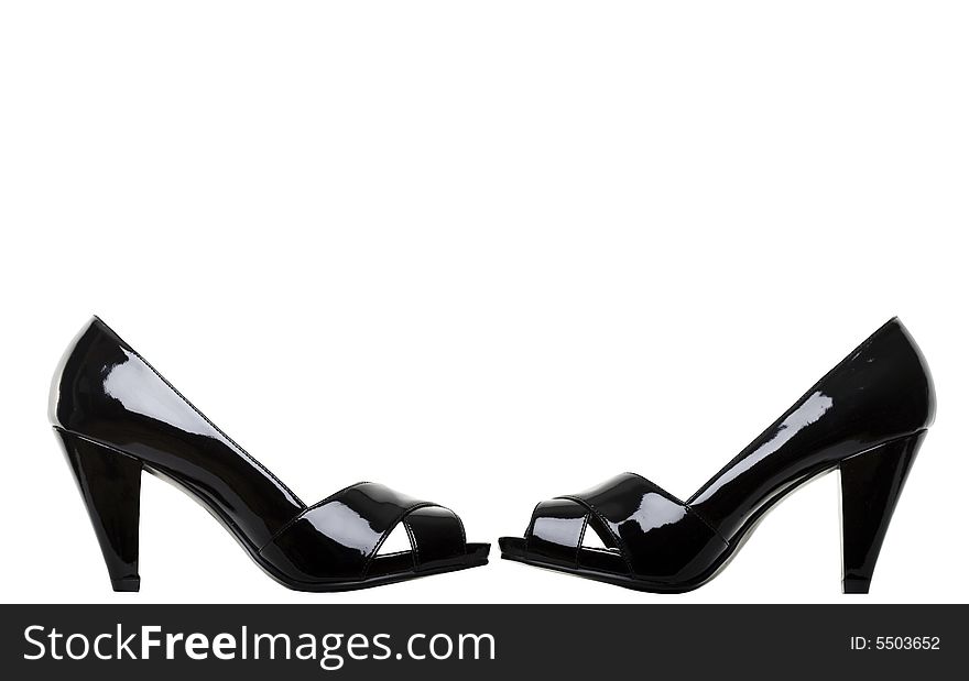 Pair of Black Womans Shoes - Isolated on White with Clipping Path. Pair of Black Womans Shoes - Isolated on White with Clipping Path