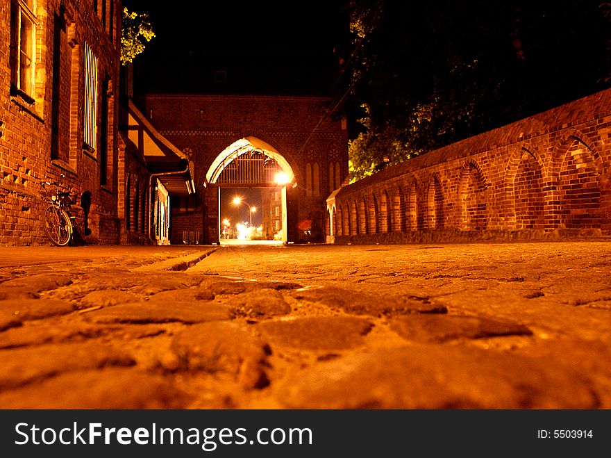 An very old city wall in the night. An very old city wall in the night