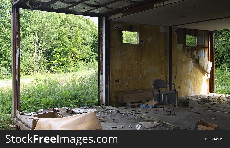 Ruined home with sight in a garden. Ruined home with sight in a garden