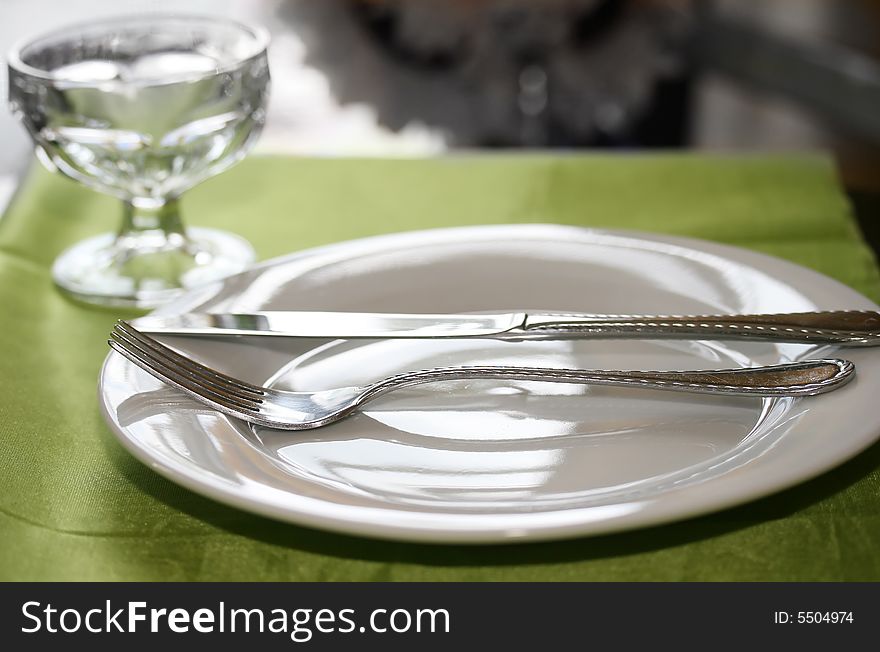 An upscale restaurant table set for dinner