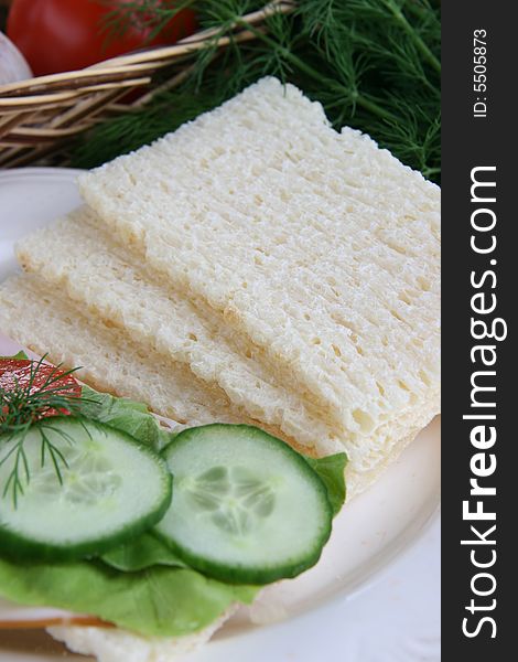 Dietetic bread and fresh vegetables