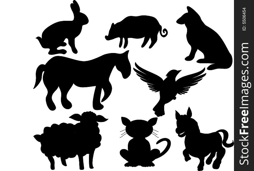 Silhouette illustration of farm animals. Silhouette illustration of farm animals