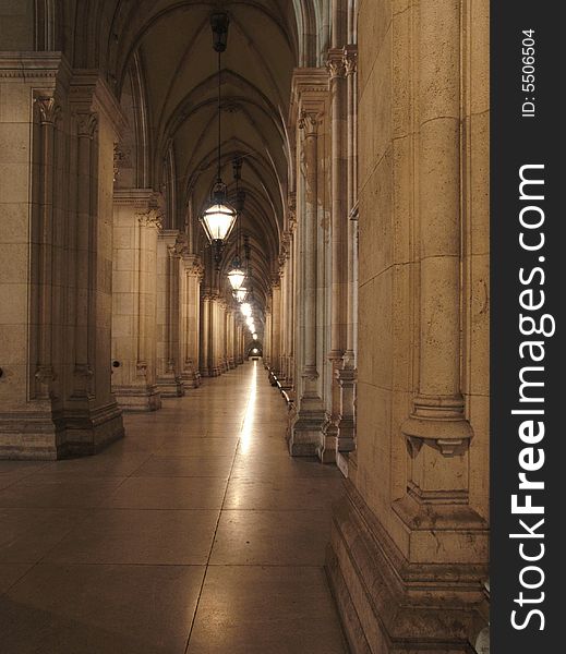 A long corridor in a ancient building. A long corridor in a ancient building