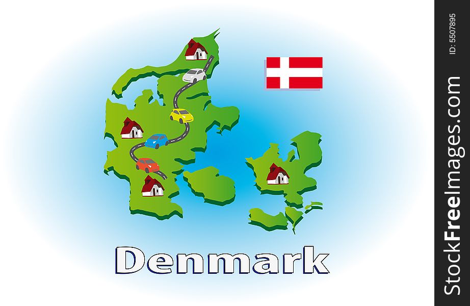 Map of Denmark with icons. Map of Denmark with icons