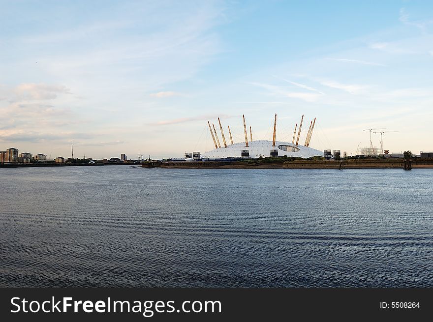 The O2 Arena in a corner of the Thames in London