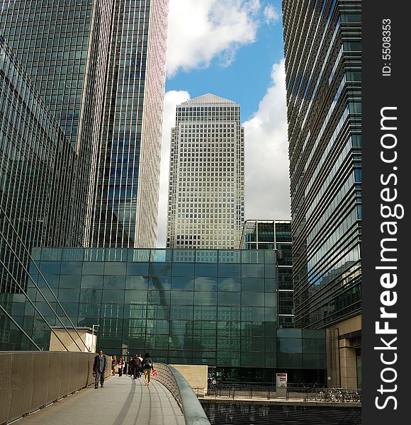 Skyscrapers in the Canary wharf financial center in London. Skyscrapers in the Canary wharf financial center in London