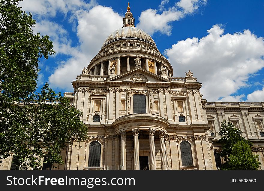 View of St Paul Cathedral with a cloudy sky background