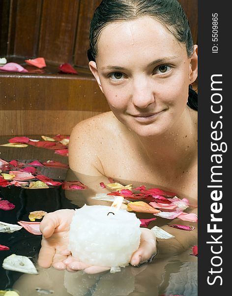 Woman Relaxes In Spa Tub - Vertical