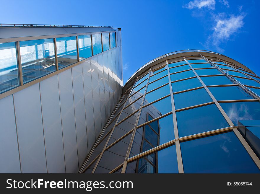 High business center on sunny day. bottom view. High business center on sunny day. bottom view