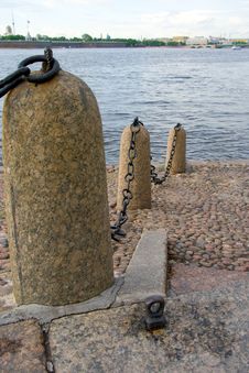 River Embankment With Wharf Chain Royalty Free Stock Image River Embankment With Wharf Chain Royalty Free Stock Image
