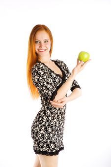 Green Apple And Girl Royalty Free Stock Image Green Apple And Girl Royalty Free Stock Image