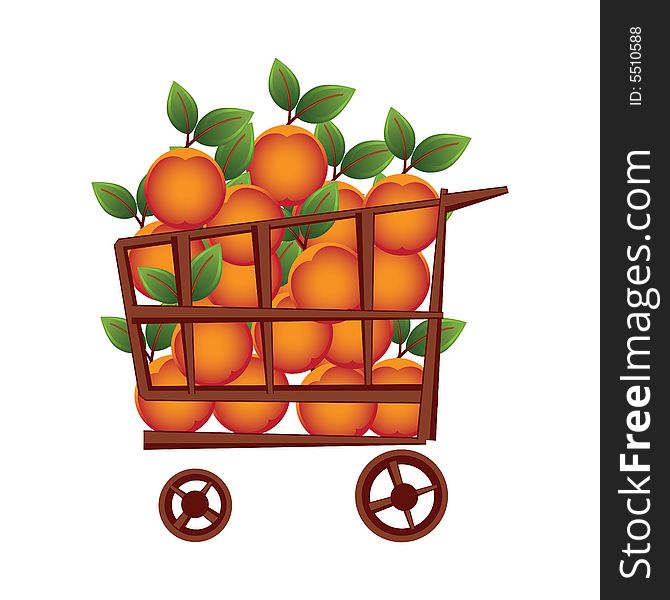 Shopping basket with oranges, illustration