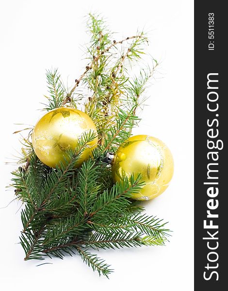 Christmas decoration - golden balls and pine needles