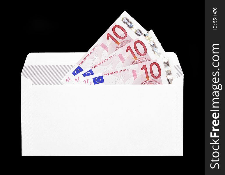 Money Gift, White Envelope With Ten Euro Notes. Money Gift, White Envelope With Ten Euro Notes