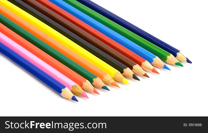 Group of color pencils close-up, isolated