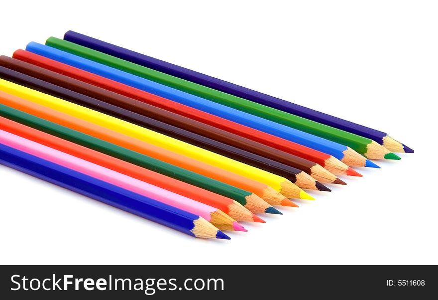 Group of color pencils close-up, isolated. Group of color pencils close-up, isolated