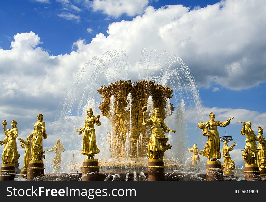 Golden fountain in the park