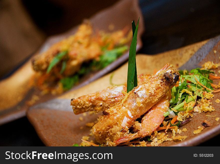 Butter prawns served on a plate