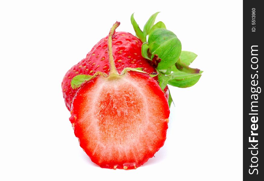 Delicious ripe strawberries on a white background.