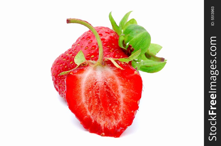 Delicious ripe strawberries on a white background.