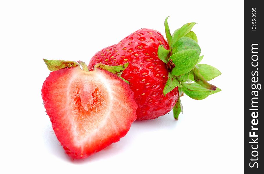 Delicious ripe strawberries on a white background.