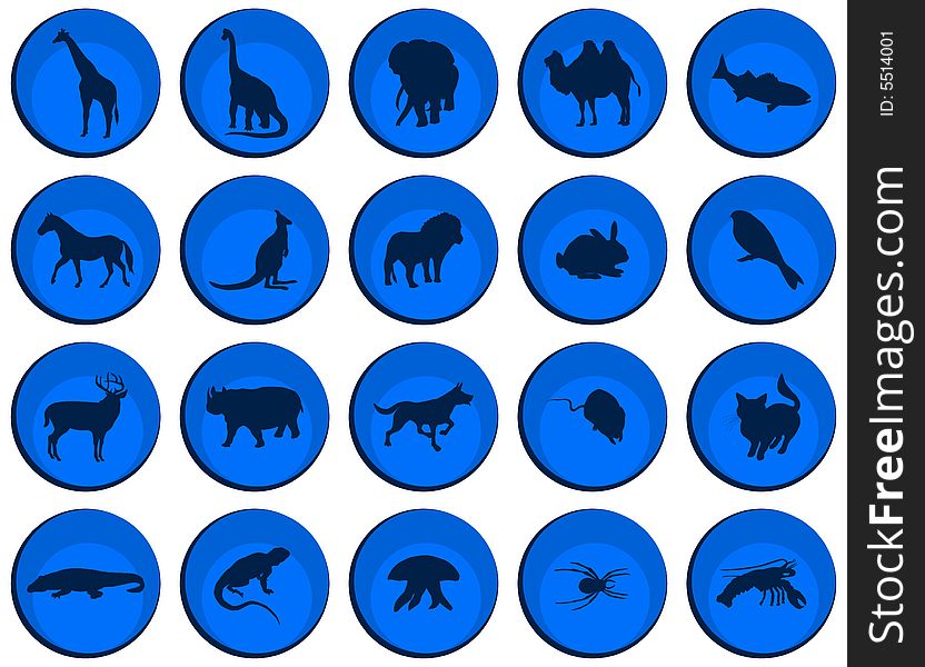 Illustration of animals buttons, blue