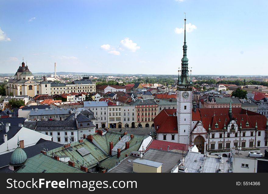 Perspective on city hall Olomouc from tower of church. Perspective on city hall Olomouc from tower of church