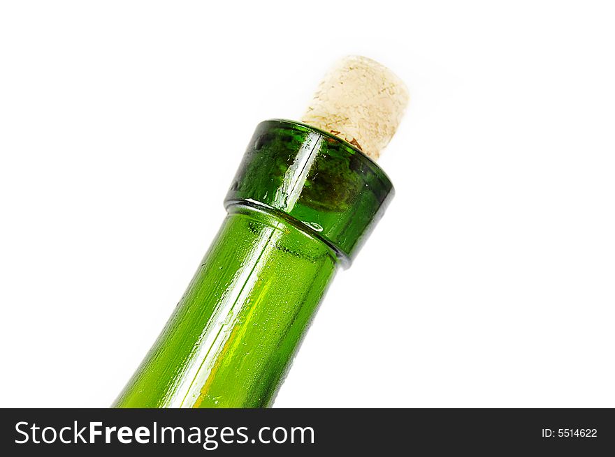 Wine bottle neck with cork on white