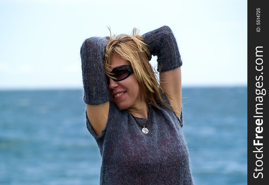 Blond Model Poses Beach