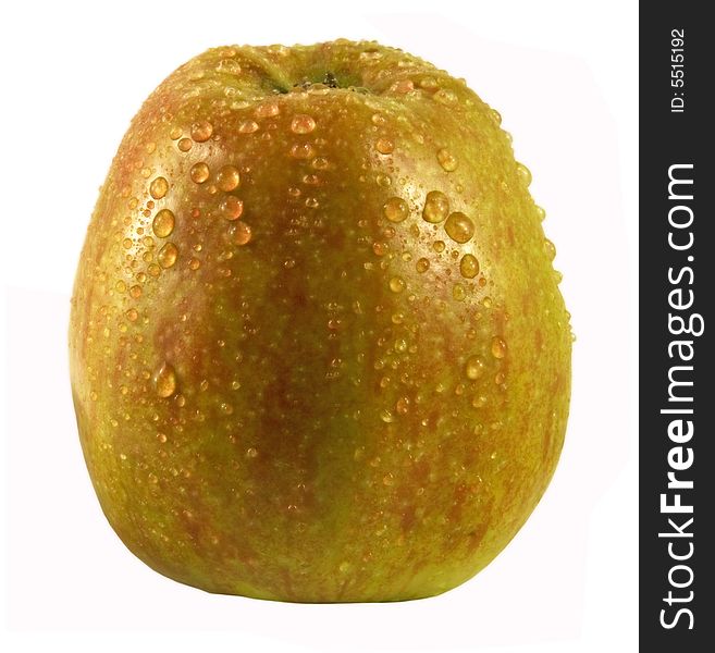 Ripe striped apple with drops of water on a skin. Ripe striped apple with drops of water on a skin