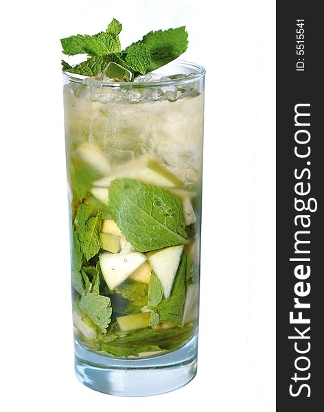 Cocktail with mint, apple and ice