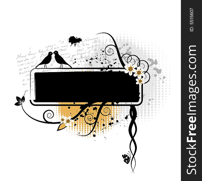Grunge floral frame, vector illustration