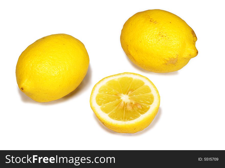 A three fresh yellow lemons
