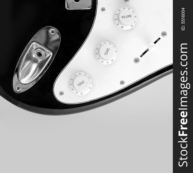 Electric guitar with the buttons as black and white photo. Electric guitar with the buttons as black and white photo