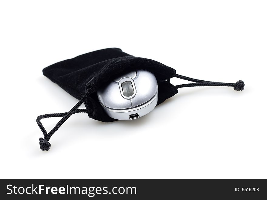 Portable Mouse and Bag Isolated over White