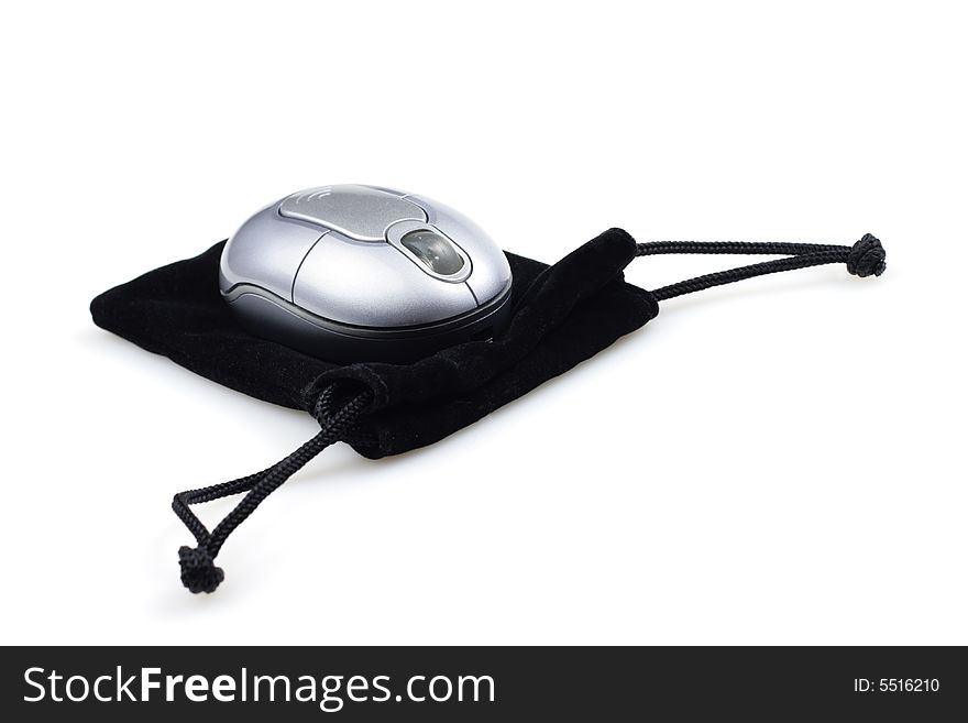 Portable Mouse and Bag Isolated over White