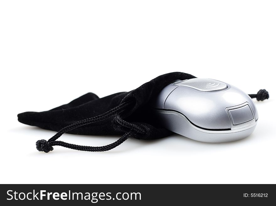 Portable Mouse and Bag Isolated over White