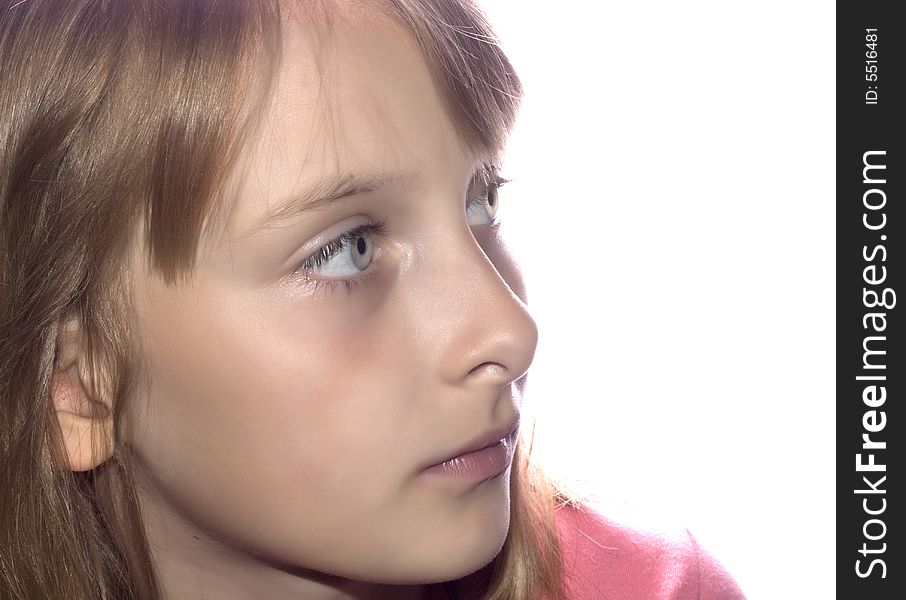 Young girl looking on white background
