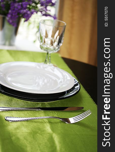 A table set for an afternoon meal. A table set for an afternoon meal