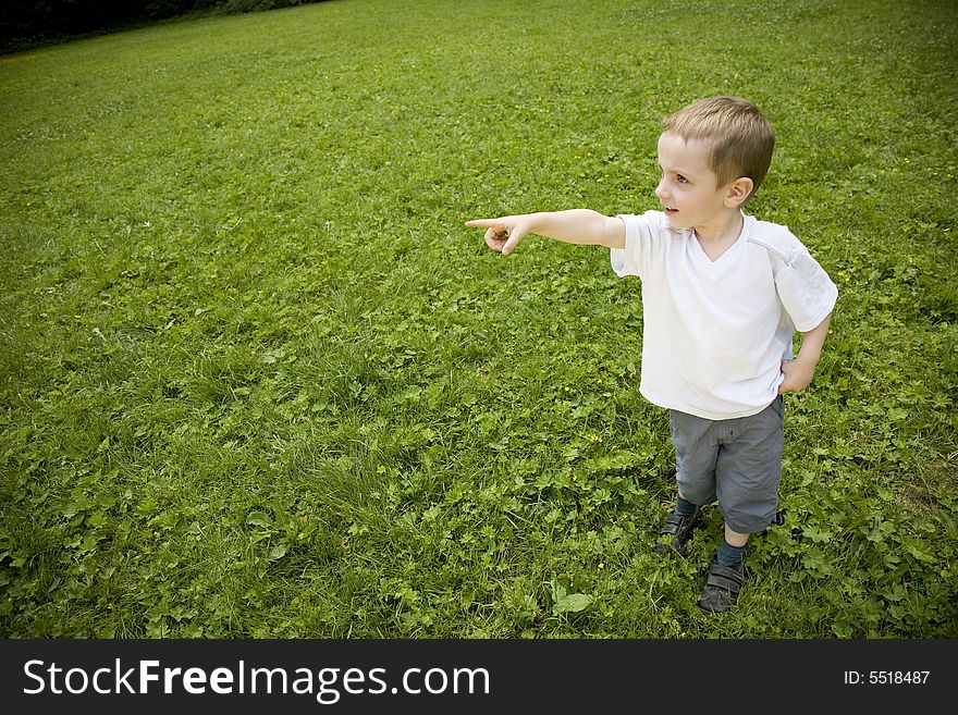 Young Boy Pointing At The Sky