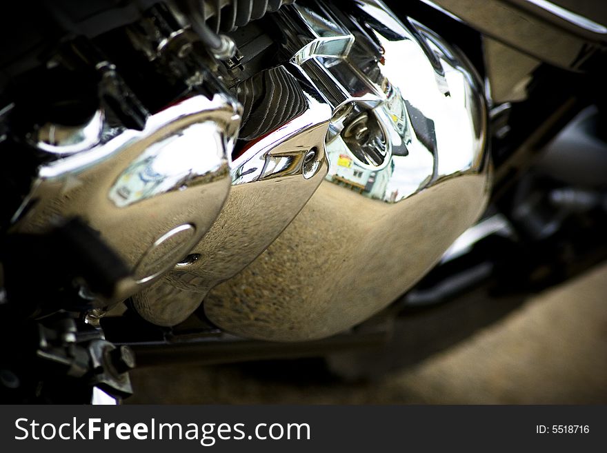 Close-up retro chrome motorcycle