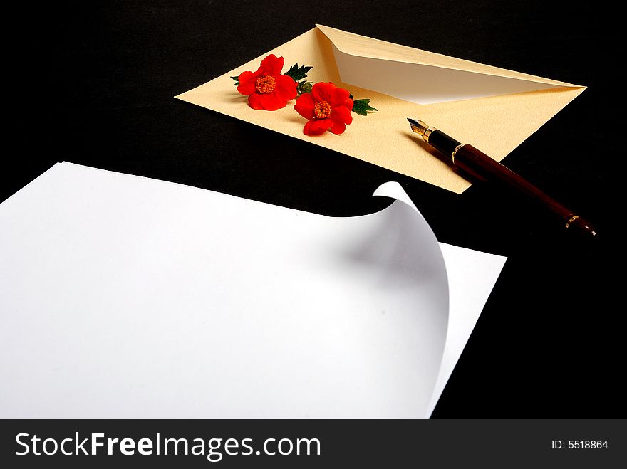 Envelope With Flowers And Pen