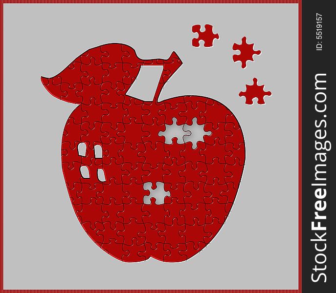 Illustration with red apple puzzle