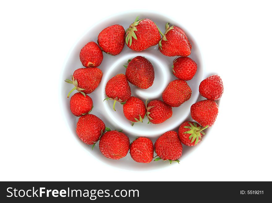 Bowl of strawberries on white.