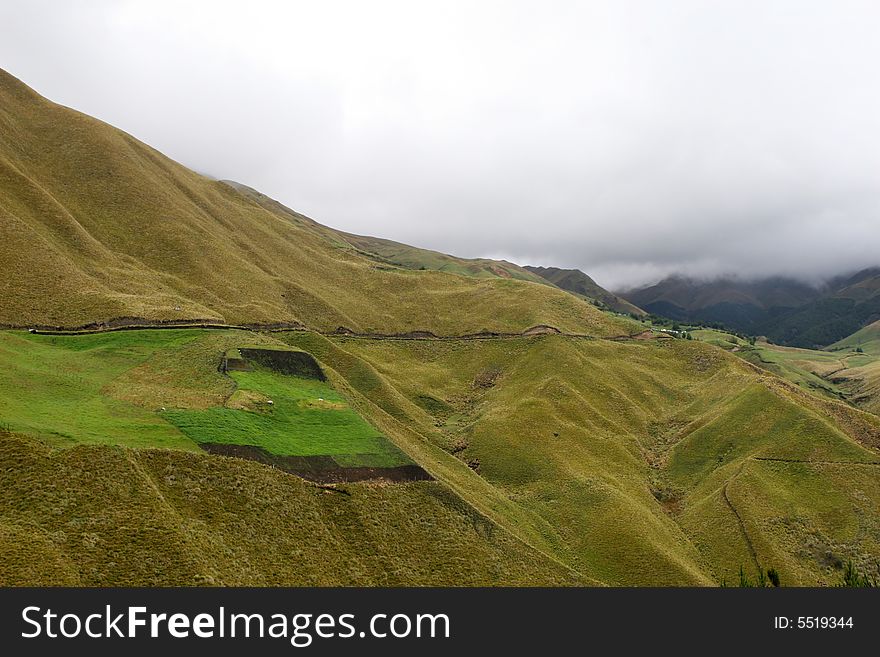 Steep hillsides are farmed in the highlands of Eduador