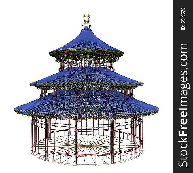 Temple of heaven in china wireframe isolated on white background